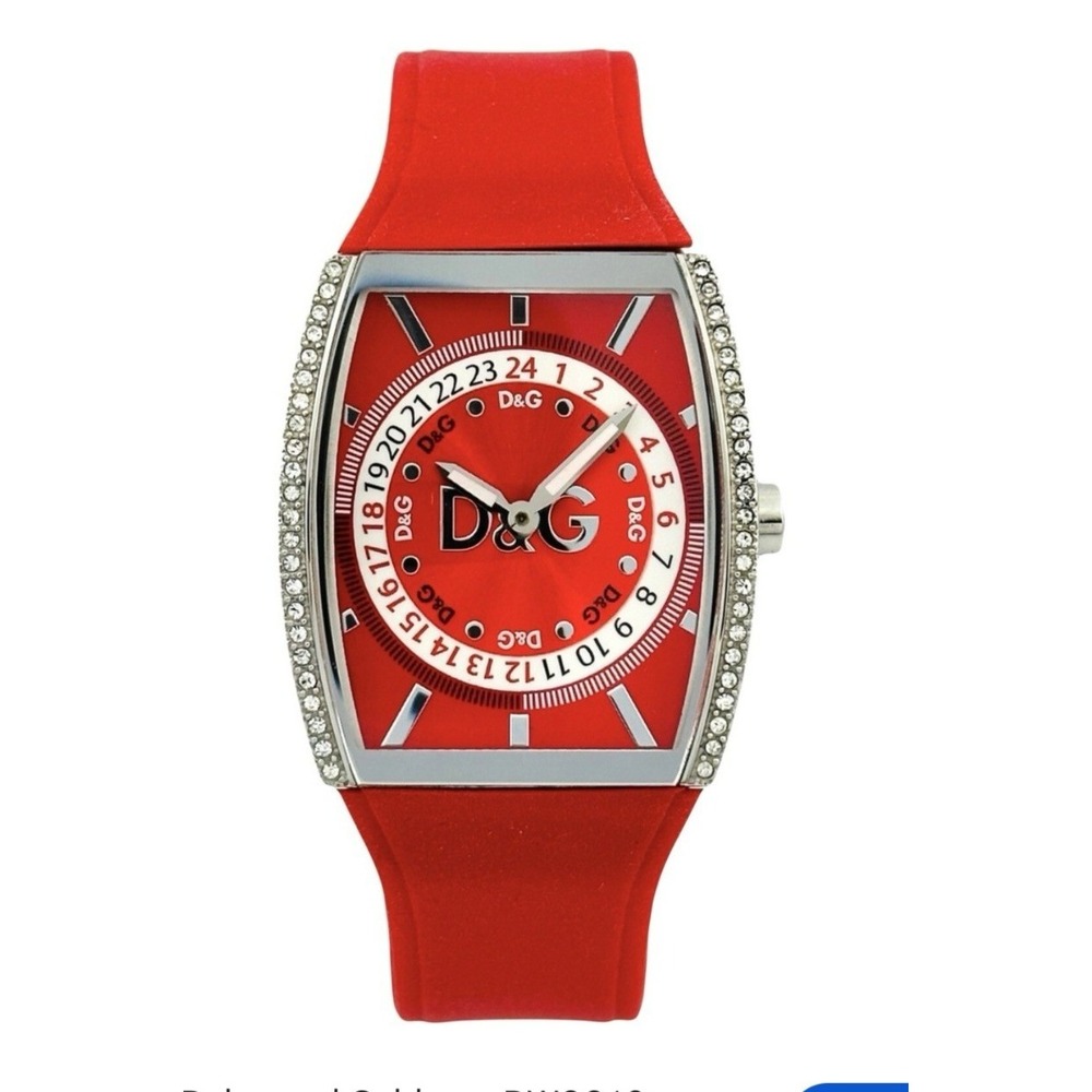 D&G Dolce & Gabbana Watch Womens OS Red Excellent Crystal Silicone DW0648